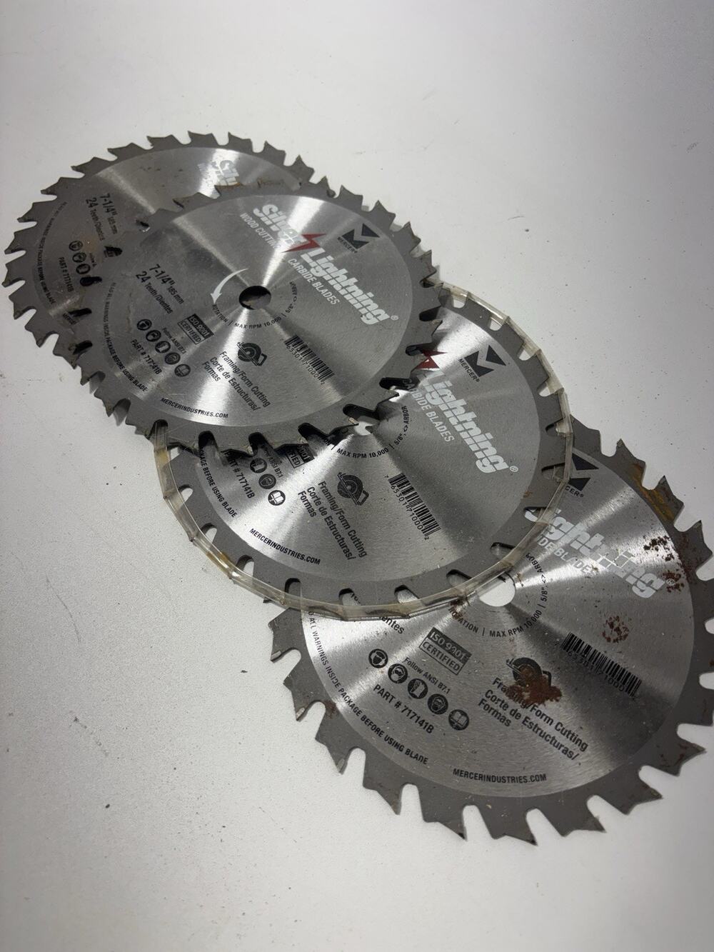 Lot 4 Mercer Silver Lightning 7-1/4" Circular Saw Blades 24T Carbide Framing
